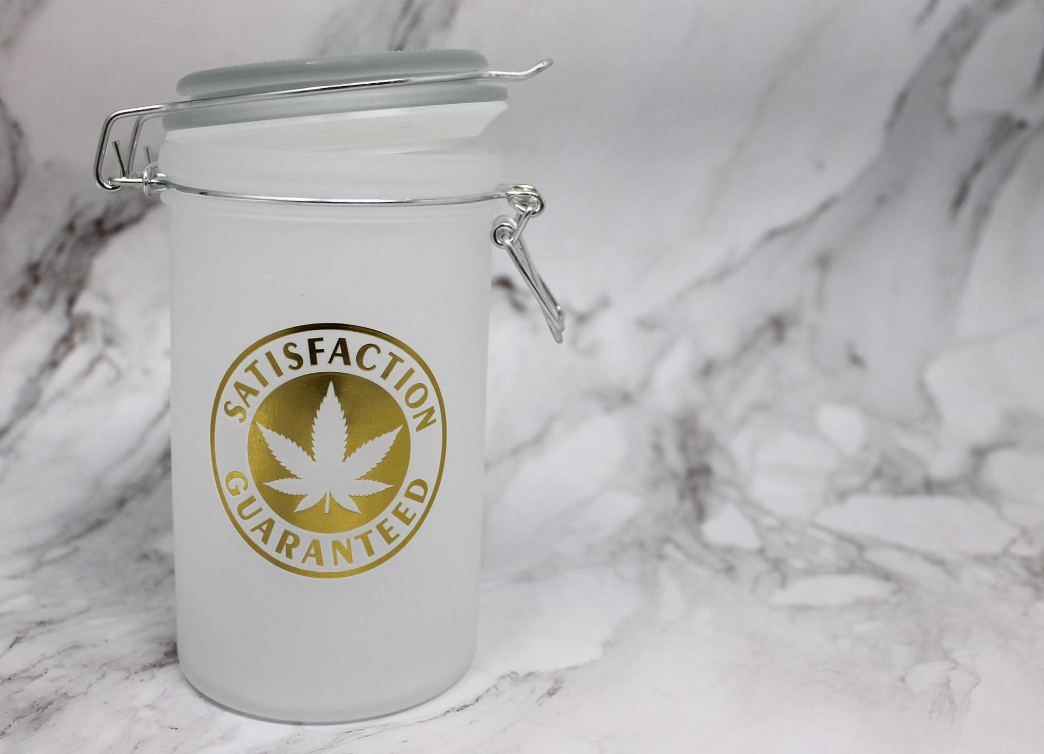Tarro de cristal hermético grande de 15,24 cm de alto, diseño de sello dorado
