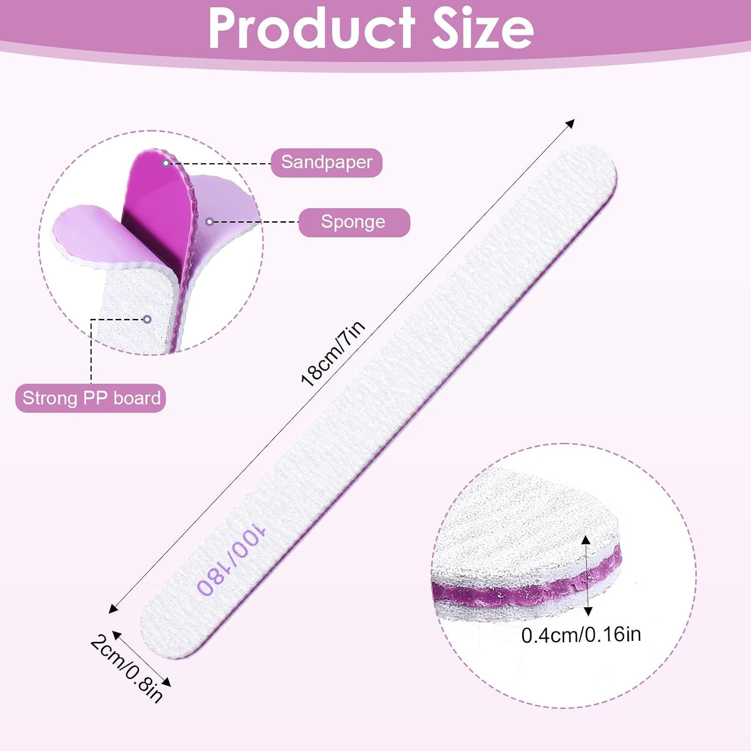 150 Pcs Nail Files, 100/180 Grit Double Sided Emery Boards, Reusable Washable Nail Buffers for Acrylic Natural Nails, Professional Manicure Pedicure Tools for Home and Salon
