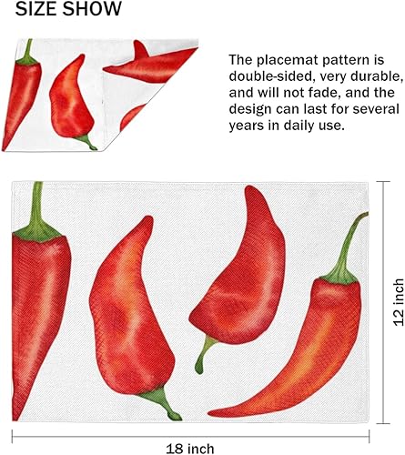 Miniatura 4 de Juego de 4 manteles individuales con patrón de chile, lavables, impermeables, para decoración de mesa de comedor, 18 x 12 pulgadas