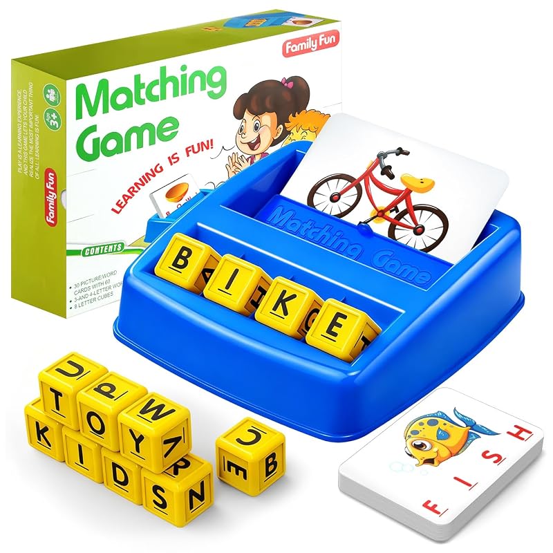 HahaGift Educational Toys for 3-5 Year Old Boy Girl Gifts, Matching Letter Learning Games Activities, Ideal Christmas Birthday Gift for Toddler Kids Age 3 4 5 6 7 Year Olds Boys Girls Blue