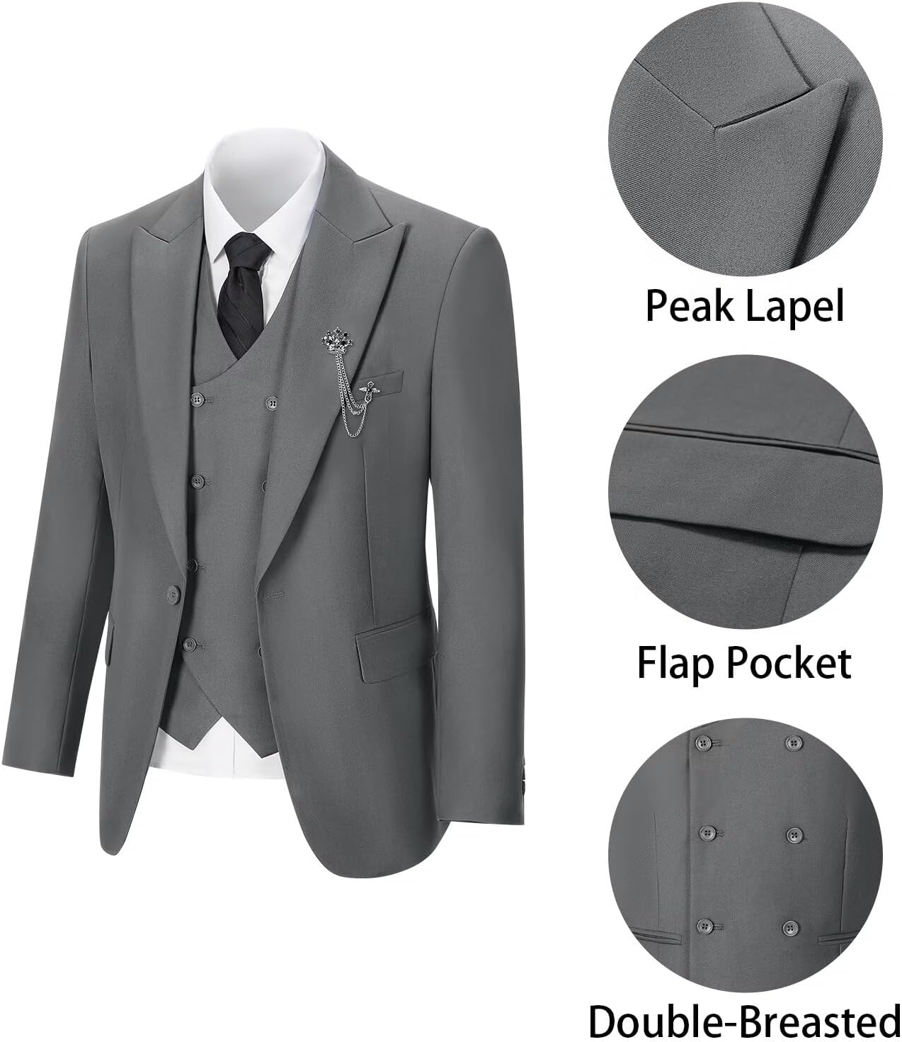 Men's 3 Piece Suit Slim Fit Classic One Button Suit for Men Groomsmen Business Prom Double Breasted Vest Blazer Tuxedo