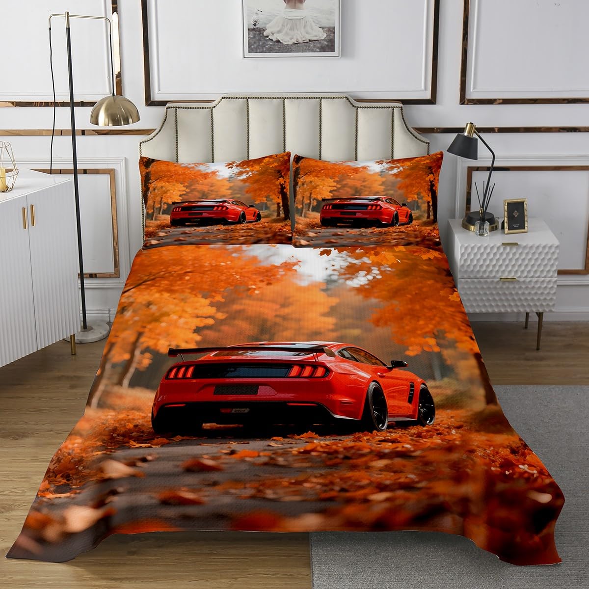 Homemissing Juego de colcha de coche de carreras rojo, tamaño doble, para niños, niñas, adolescentes, deportes de velocidad, juego de colcha con 2 fundas de almohada