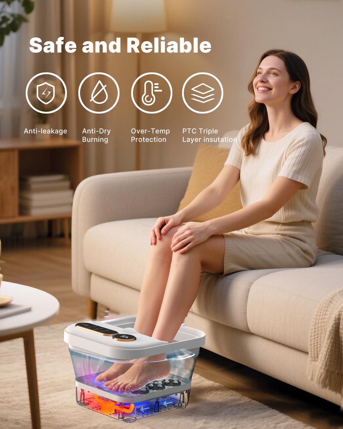 Zwijane rolki do spa dla stóp, masażer, z ciepłem, wanna stóp z 24 automatycznymi piłkami do masażu Shiatsu, bąbelkami i kontrolą temperatury, wanna spa do pedicure, odprężająca (biała)