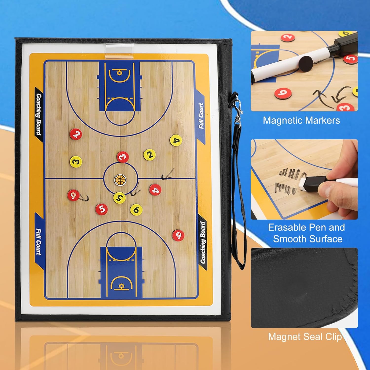 Basketball Coaching Board with Magnetic Makers Marker Pen Basketball Training Folder 3 Fold