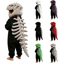 Kids Dinosaur Skeleton Costume Toddler 3D Dino Skull Plush Hat with Spine Tail Halloween Outfit Dress-Up