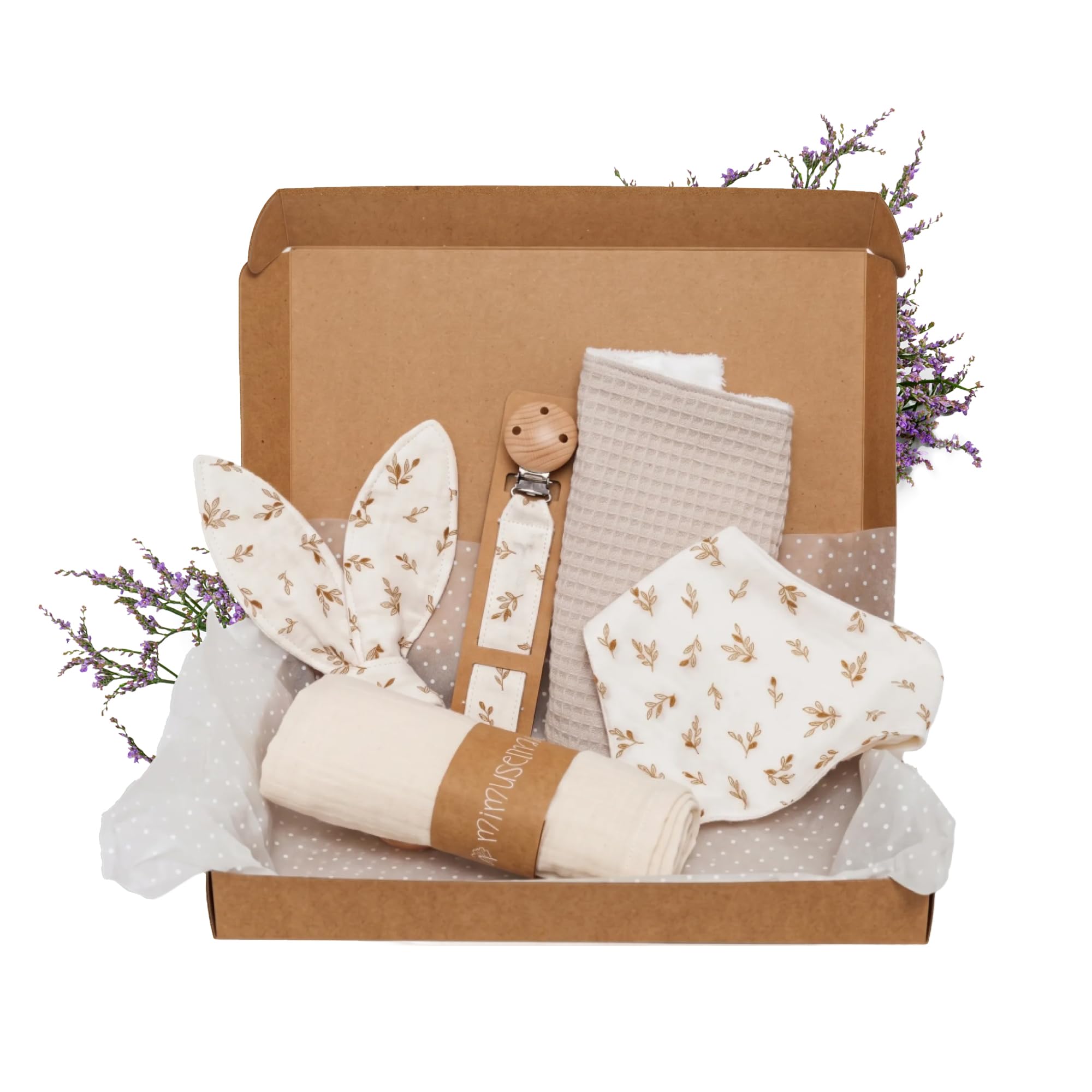 MIMUSELINA Pack Neugeborenen Geschenk | Baby Geschenk Mädchen oder Junge | Babygeschenke zur Geburt & Baby Shower | Geschenkbox verfügbar in verschiedenen Größen | Sahara, Small