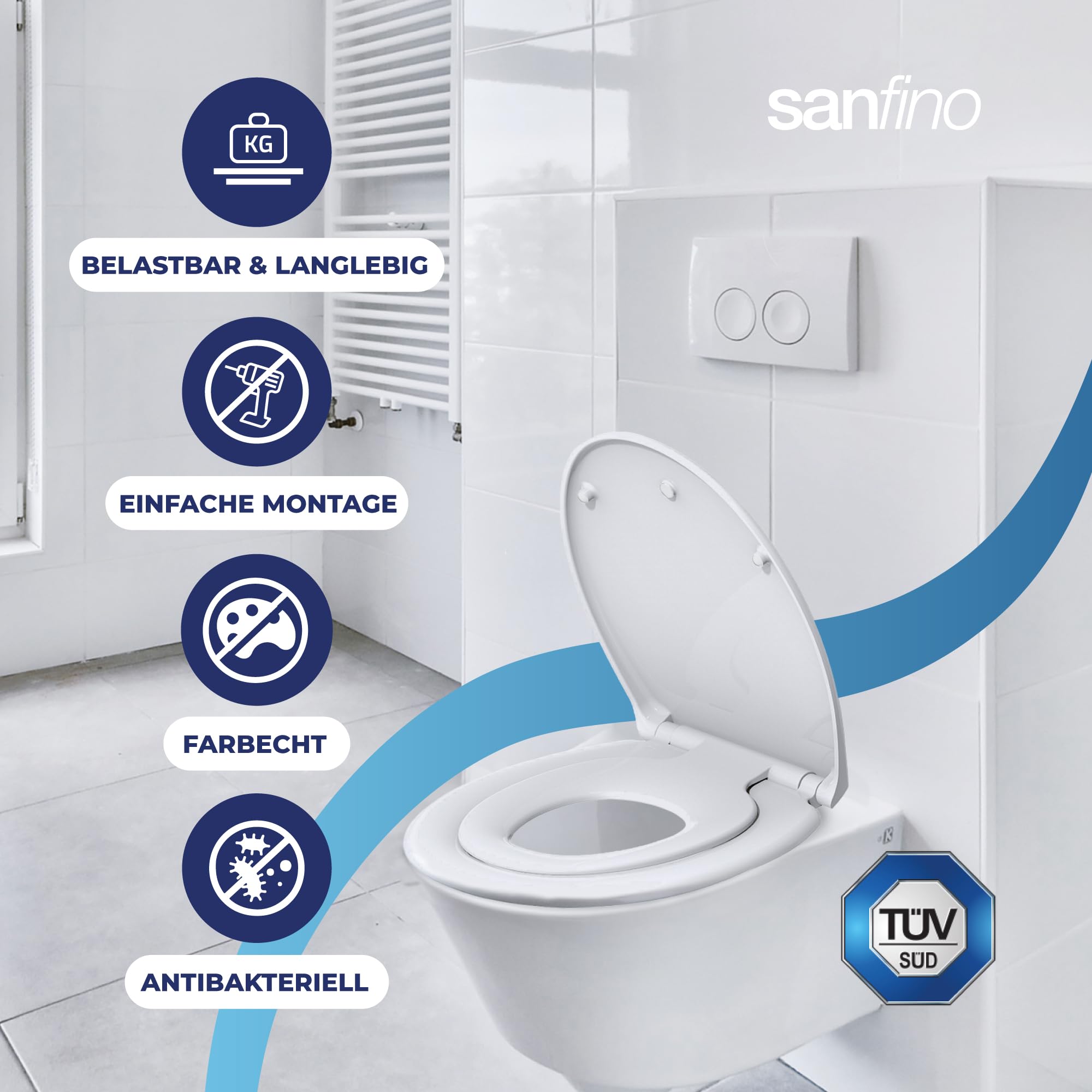 Premium Toilettendeckel mit Kindersitz TÜV geprüft & Antibakteriell | Einfache Montage, UV-beständig, 5 Jahre Garantie, Ovaler Toilettensitz Kinder, Familien WC-Sitz mit Absenkautomatik weiß