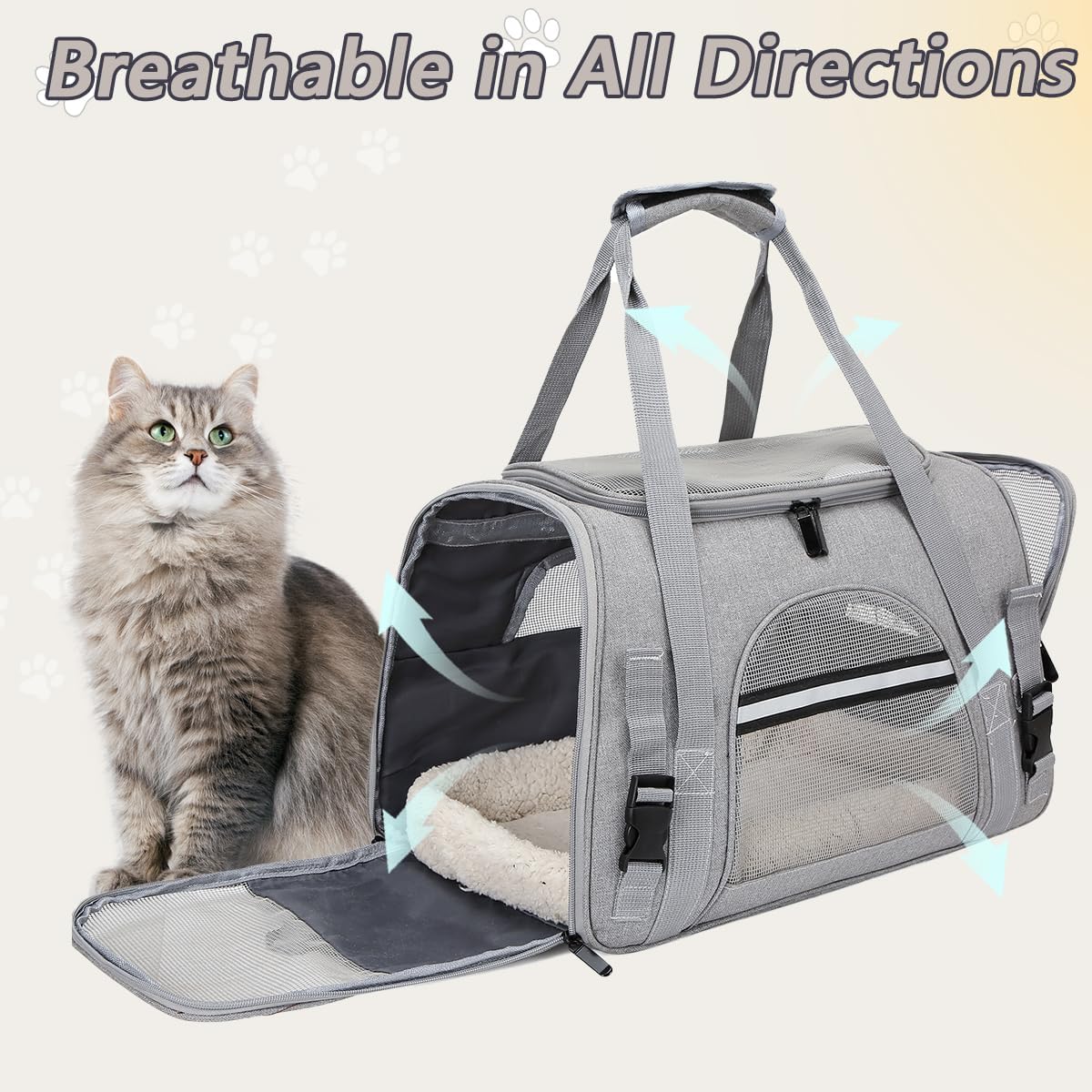 Transporttasche Katze,5 kg Faltbare Transportbox Katze mit Schulterriemen,Katzentransportbox Hunde Katzen Transportboxen,katzentransporttasche,Katzen Tragetasche für Katzen, kleine Hunde Grau,M