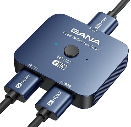 GANA Interruptor HDMI 2.1, divisor de conmutador HDMI 8K bidireccional 2 en 1 salida, 4K @120Hz, 8K @60Hz, 48Gbps aluminio Ultra HD HDMI Hub