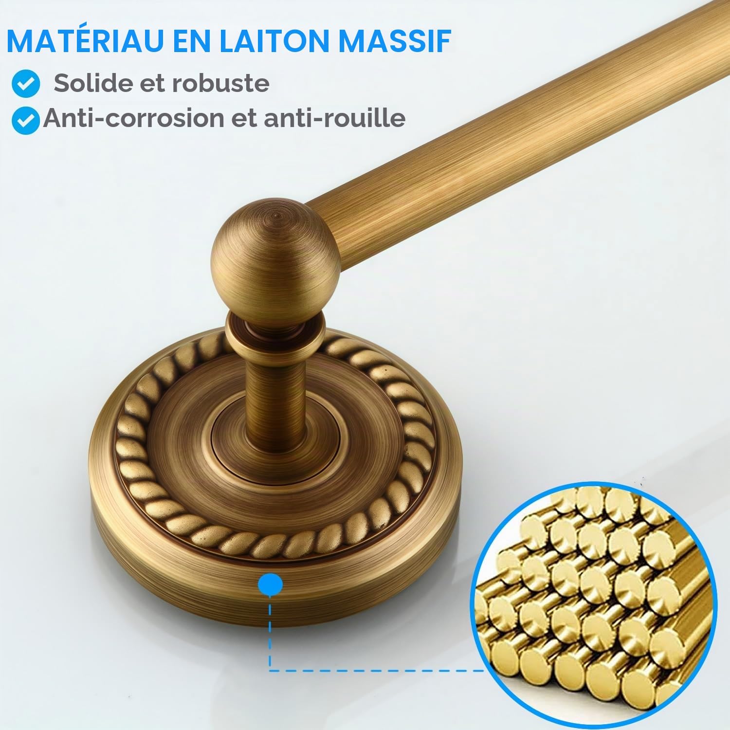 4 pièces Accessoires de Salle de Bain - Laiton Antique - 40cm Barre Porte-Serviette Porte & Crochet & Porte-Papier Toilette & Porte Serviette Anneau