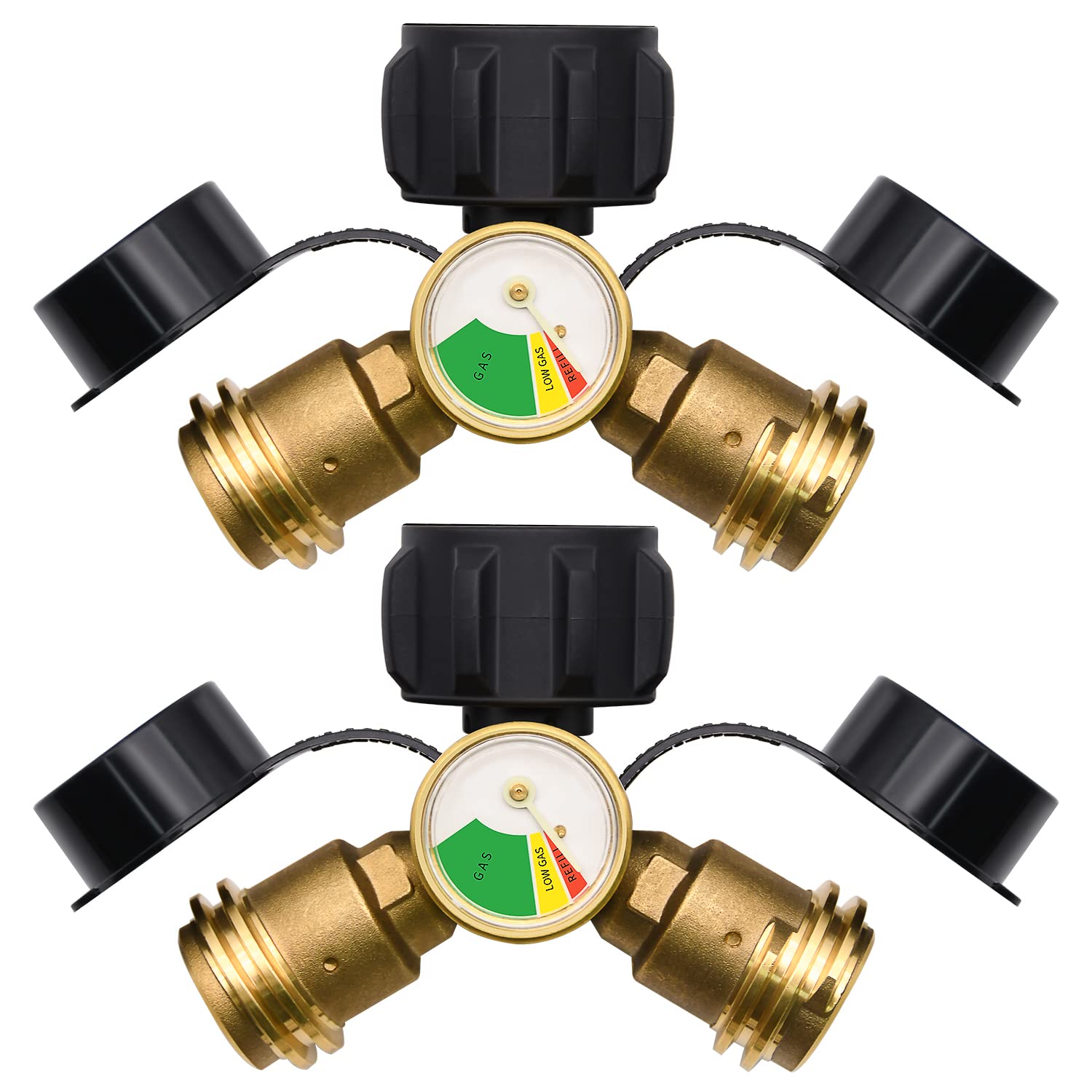 Buy Propane Splitter, 2 Pack Propane Tank Y Splitter Adapter with Gauge