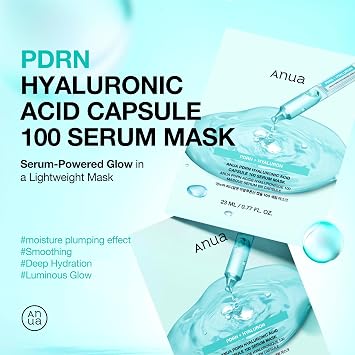 Anua PDRN Hyaluronic Acid Capsule 100 Serum Mask, Hydrating & Soothing Face Mask for Glass Skin, Dewy Glow and Firm Looking Skin, Salmon DNA & Collagen, Lightweight Texture, Korean Skin Care (10EA)
