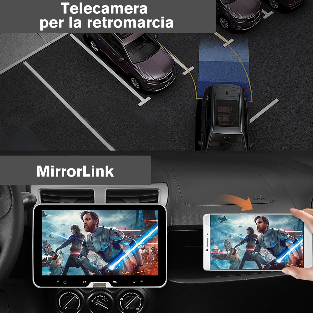 AWESAFE Universale Autoradio 1 din con Schermo (Rimovibile), Android 13 (2+64GB) 10.1" Car Radio con CarPlay Android Auto GPS Bluetooth WIFI FM RDS