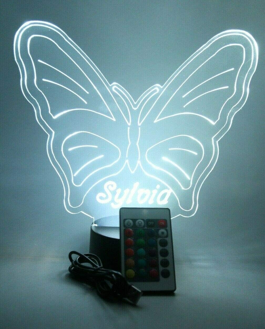 MIRROR MANIA Butterfly Light Up Lamp LED Personalized Table Lamp - It's Wow, with Remote, 16 Color Options, Dimmer, Free Engraved, Great Gift