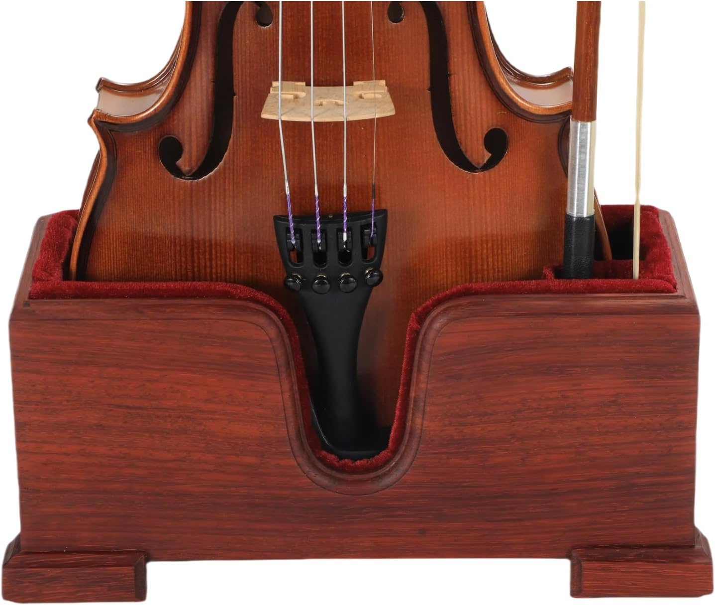 Violin and Bow Holder ( Stand), Wooden Violin Holder Floor Display for Violin, Velvet Protection, Stable and Classy Aesthetic (5-rosewood + red relvet)