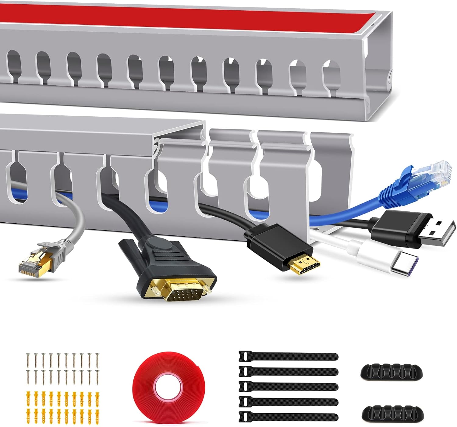 Kit de canalización de conductos de Cables Conducto de Cables de Ranura Abierta para Cable de TV Cubierta de Cables Bandeja de Cables Organizador Debajo de Escritorio (2Pack)