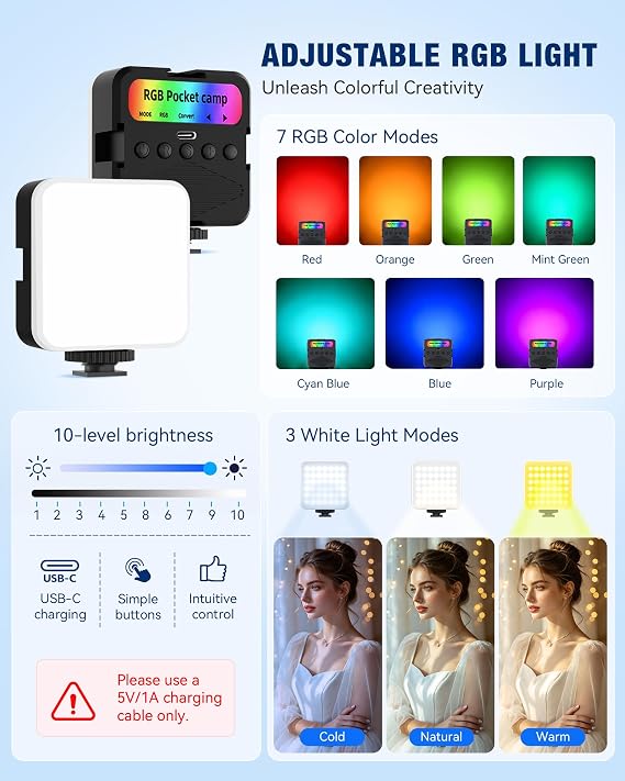 Vlogging Kit for iPhone/Android, TikTok YouTube Starter Kit for Video Recording with Magnetic Wireless Microphone, Full Size Camera Tripod, Table Tripod, RGB Fill Light, Content Creator Essentials