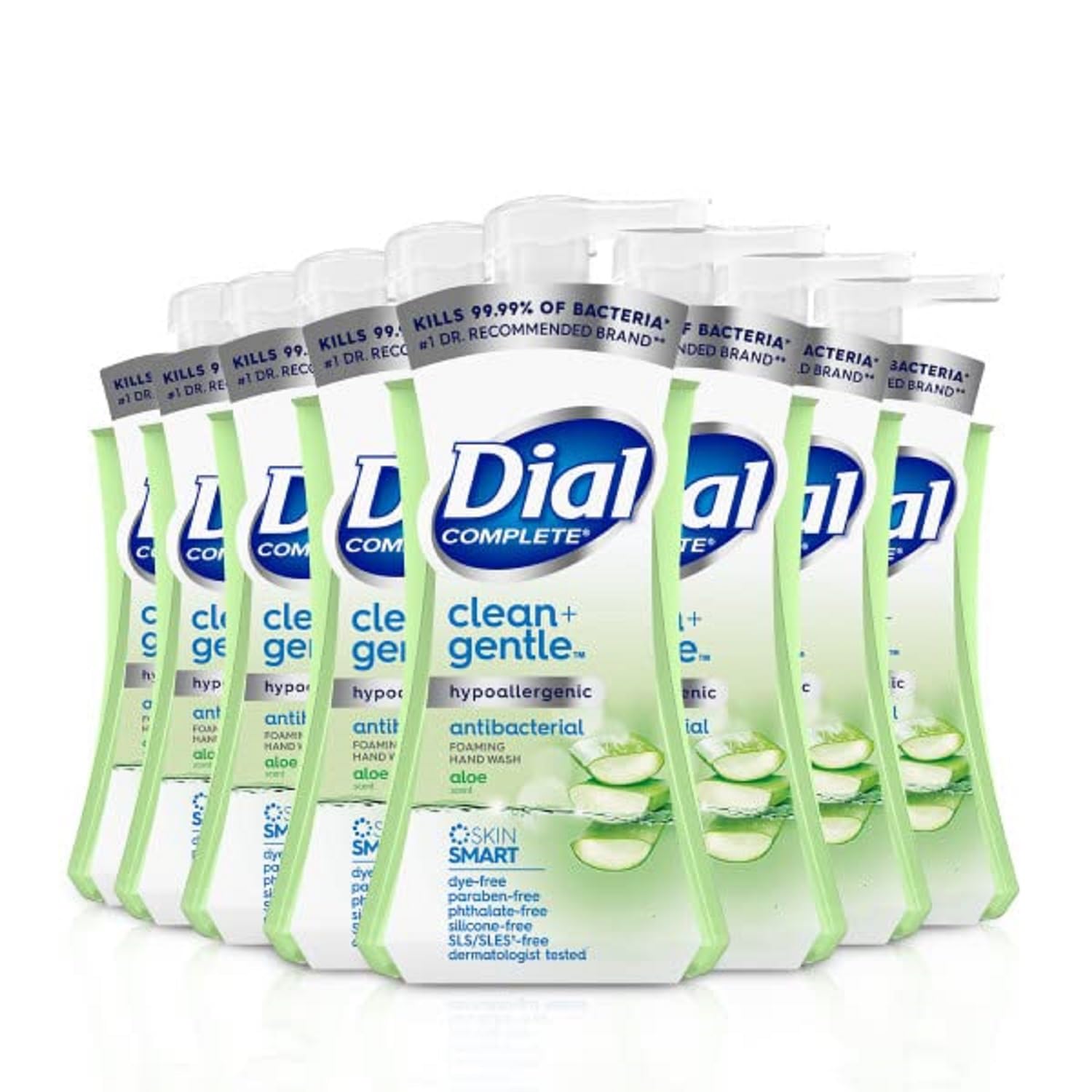Dial Complete Clean + Gentle Antibacterial Foaming Hand Wash, Aloe Scent, 7.5 fl oz, 8 Count Case