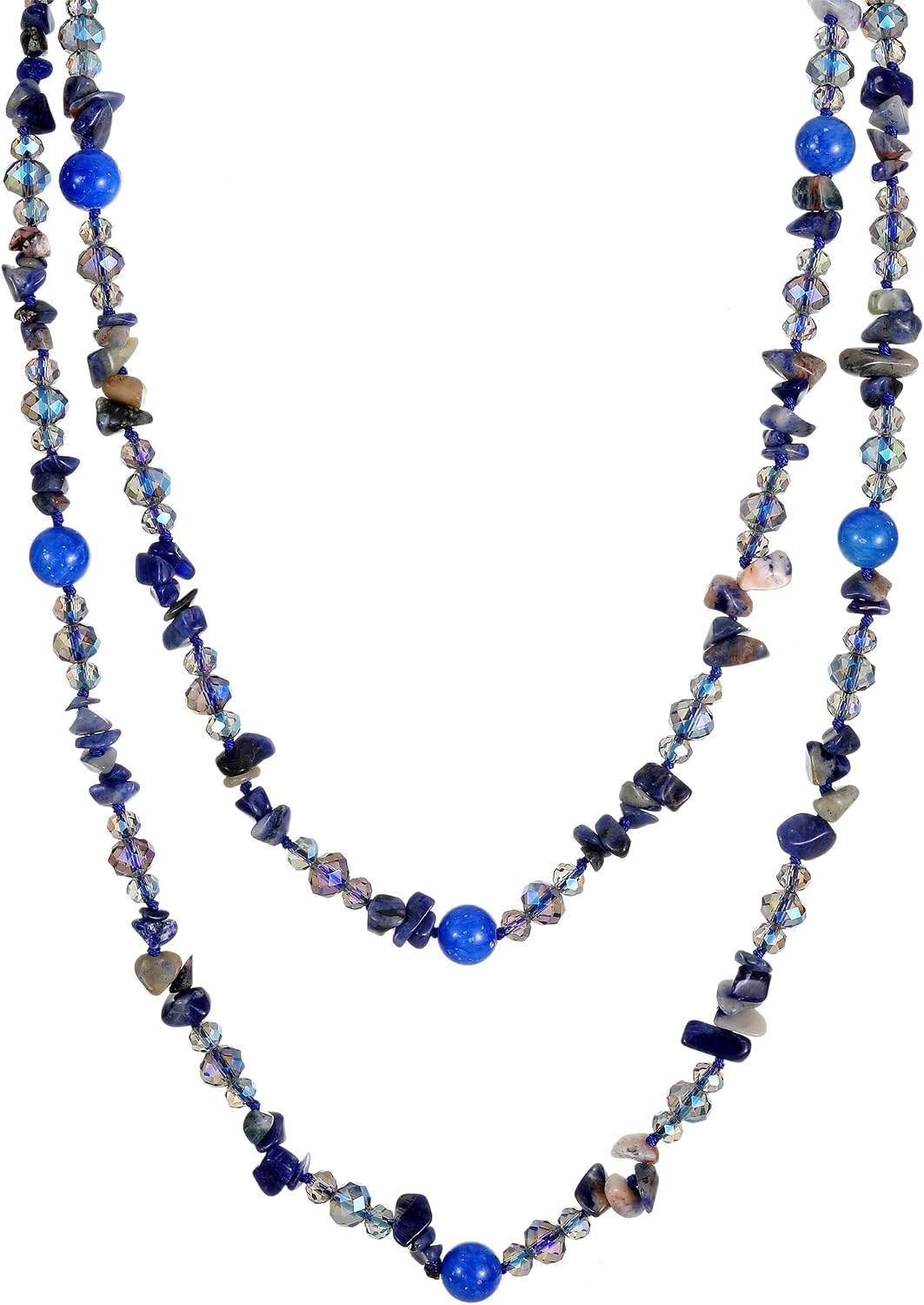 Natural Stone Beaded Necklace for Women 48" Long Statement Fashion Costume Jewelry with Mixed Crystal Irregula Chips for Gifts