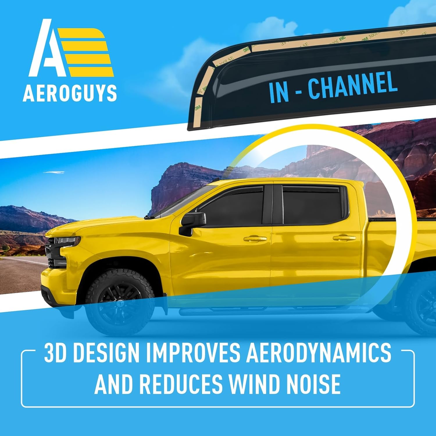 Rain Guards for Chevrolet (Chevy) Silverado 1500 2019-2026 Crew Cab, in-Channel Window Deflectors, Side Window Visors, Sun Visors, Wind Vent Shades, Vent Truck Shades, Car Accessories, 4pcs.AG0022