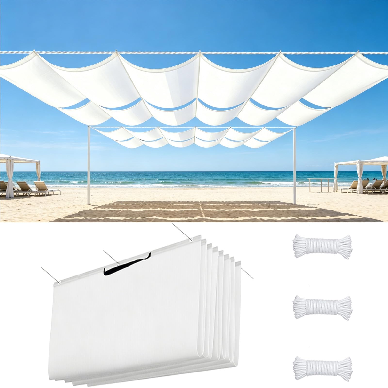 Voile ombrage vague rétractable contre pluie et UV blanc indéchirable 5.5m