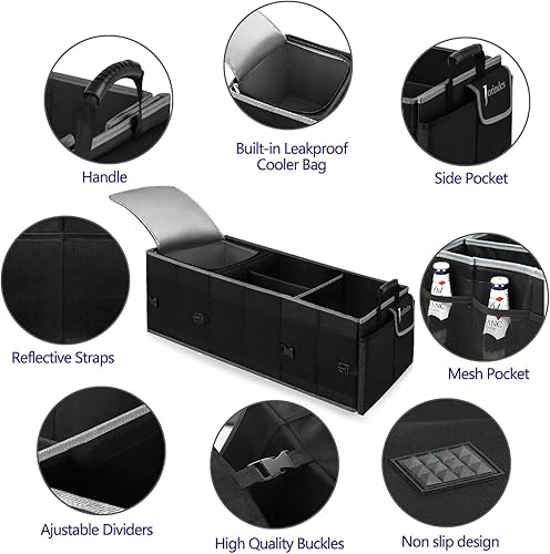 Miniatura 4 de Organizador de maletero con bolsa de enfriamiento aislada y a prueba de fugas incorporada, organizador de carga plegable para SUV con tiras