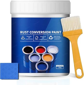 Weatherproof Rust Converter Paint for Metal, Rust Converter for Metal with Brush, 10.6/17.6/35.3 OZ Multi Functional Metals Conversion Agent for Various Metals Blue,300g/10.6 oz