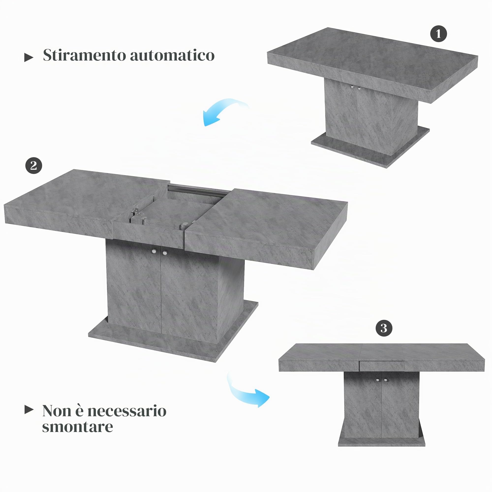 Soweiz Tavolo da pranzo allungabile con vano portaoggetti, salvaspazio, multifunzione telescopico automatico, L140/180 x 80 x 76 cm (effetto calcestruzzo)