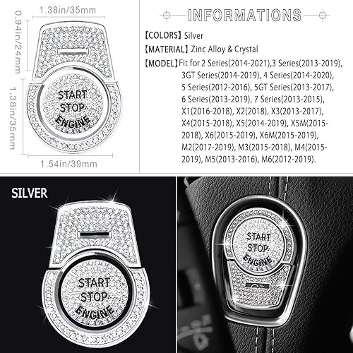 Miniatura 3 de 1797 Tapones de anillo de botón de arranque de encendido compatibles para BMW, accesorios brillantes, cubiertas adhesivas para decoración interior