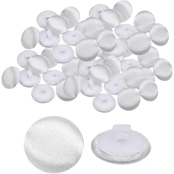 QUARKZMAN Pack of 50 Satin Buttons 12.5 mm Smooth Satin Covered Round Shaft Fabric Buttons for Sewing Bridal Wedding Dress Blouse Suits DIY Crafts White