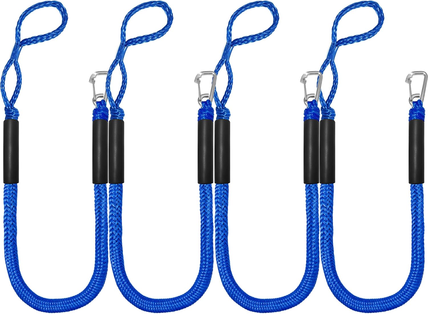 Boat Bungee Dock Lines - Loop Ends | Boat Ropes for Docking with 316 Stainless Clips, Dock Mooring Lines Rope Docking Accessories & Boating Gifts for Men,4 Fee & 4 Packs (Blue)
