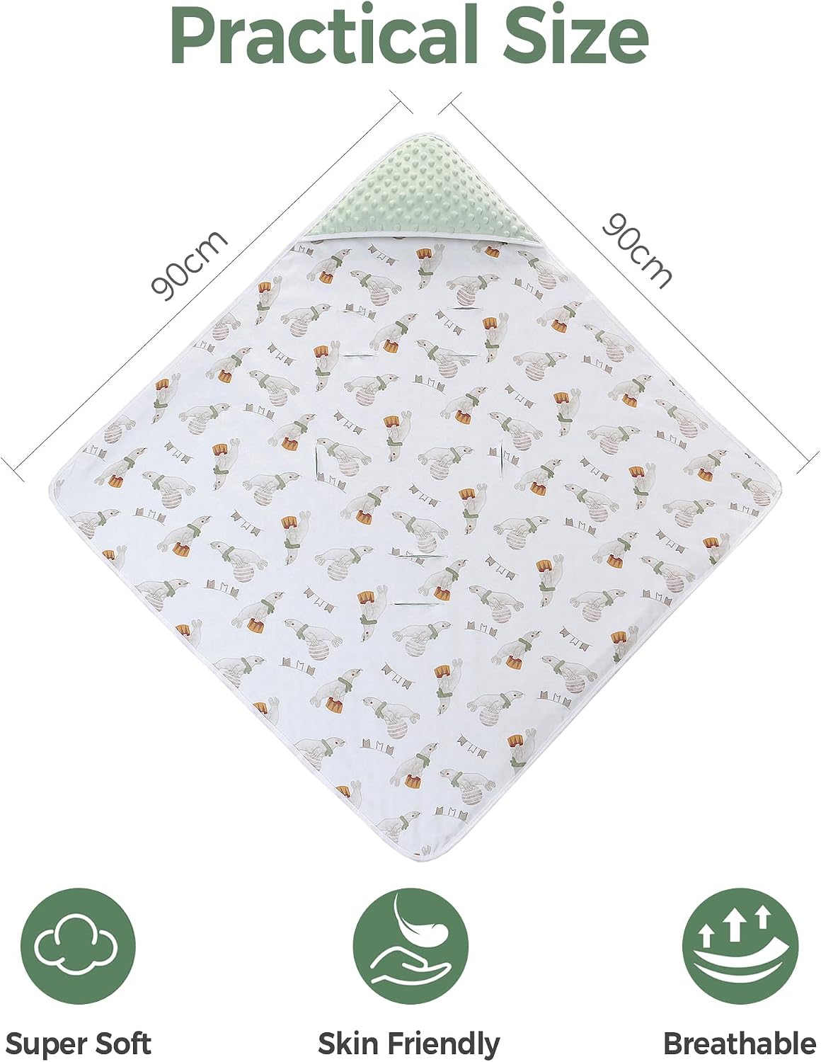 Miracle Baby Car Seat Blanket for Babies, Lightweight Cotton Swaddle Blanket with 3/5-Point Harness, Soft Minky Dot Wrap for Infant Boy Girl, 35" x 35"