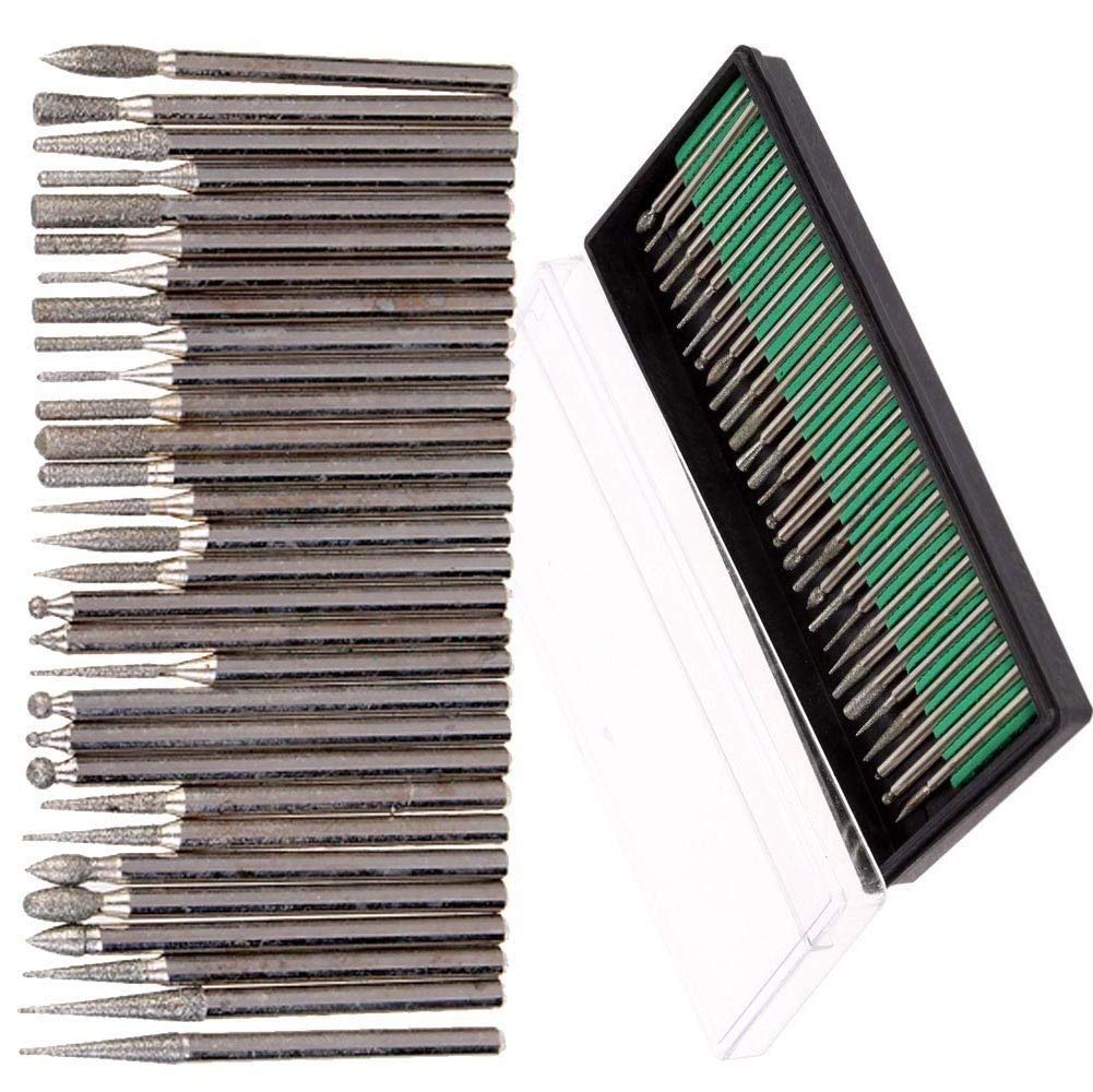 Diy Crafts 10270 India 912 Steel Diamond Burr Glass, Grinder Carving Set for Rotary Dremel, Multicolor, 30 Piece