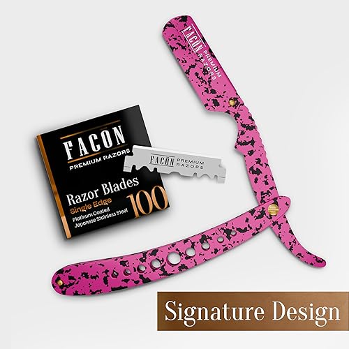 Miniatura 70 de Facón - Maquinilla de afeitar recta para hombre, kit profesional de afeitar de borde recto con 100 cuchillas, afeitadora barbero japonesa de acero