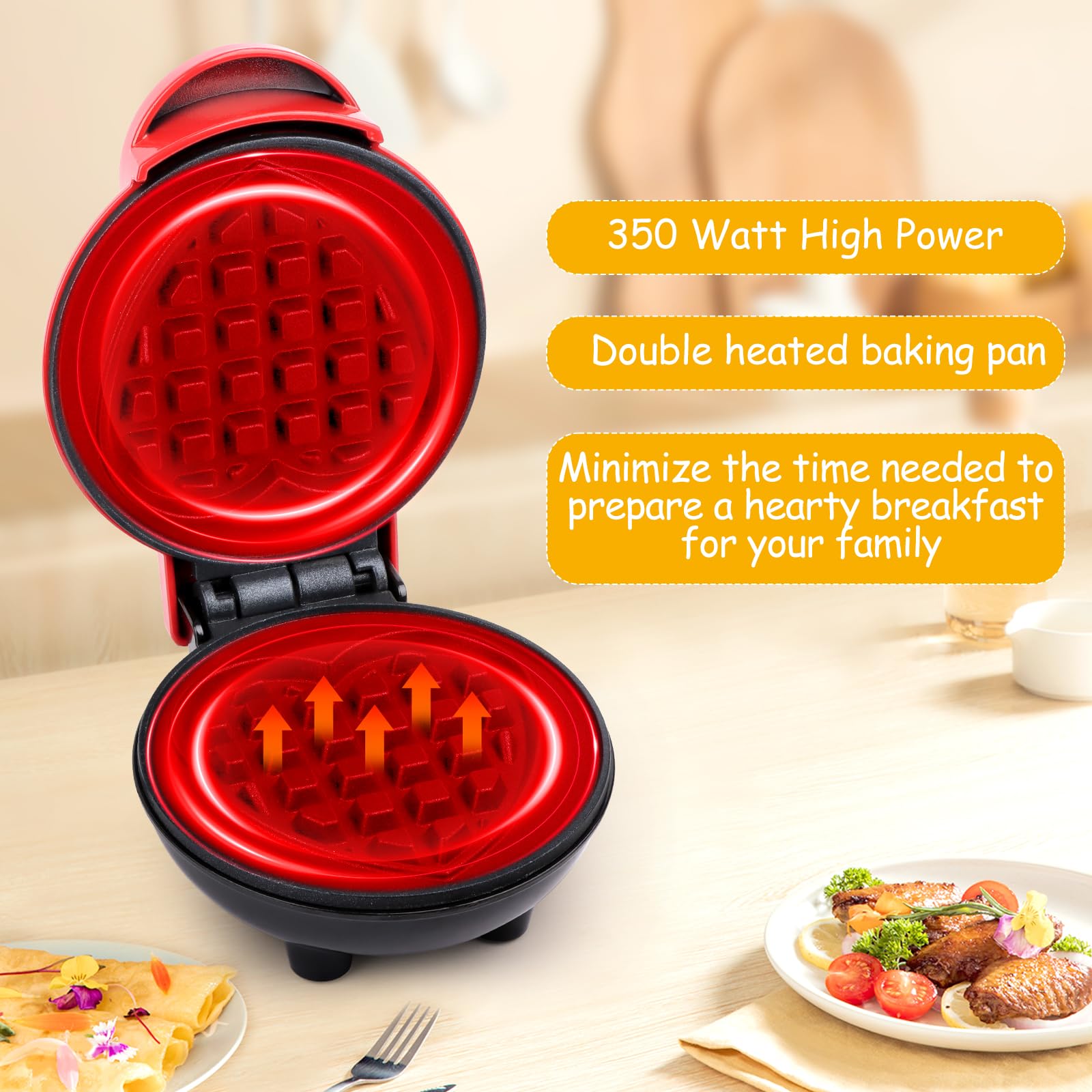 Mini Gofrera en Forma de Corazón, RISVOWO 350W Maquina de Gofres con Antiadherente, Gofreras Eléctrica para Cumpleaños Infantiles, Fiestas Familiares, Pascua o Navidad Mini waffle Iron Heart Shape