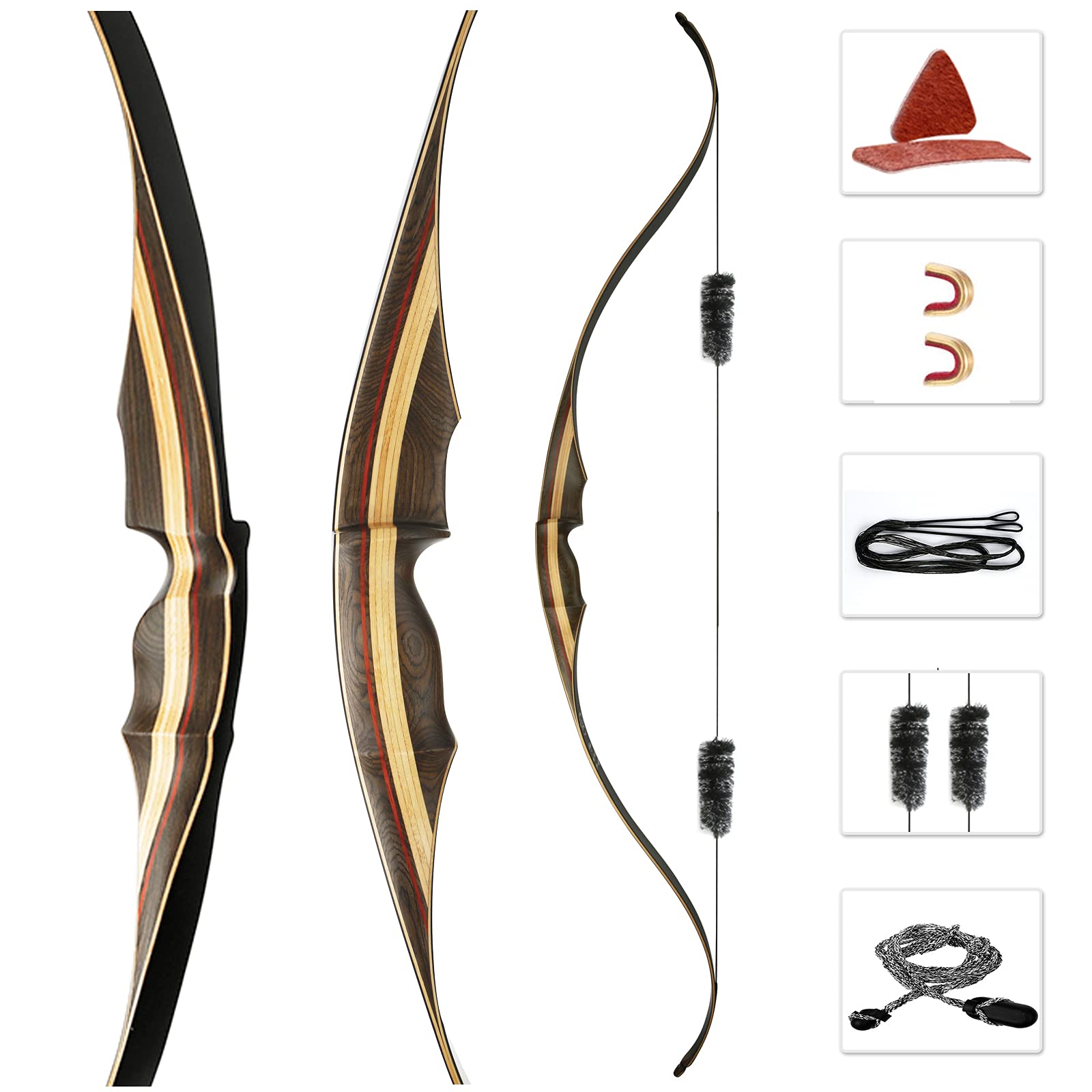Deerseeker Archery 60" Traditional Recurve Bow One Piece Longbow Handmade Hunting Bow Set Laminated Bamboo Limbs RH & LH for Adults & Youth Bow Practice Target Shooting