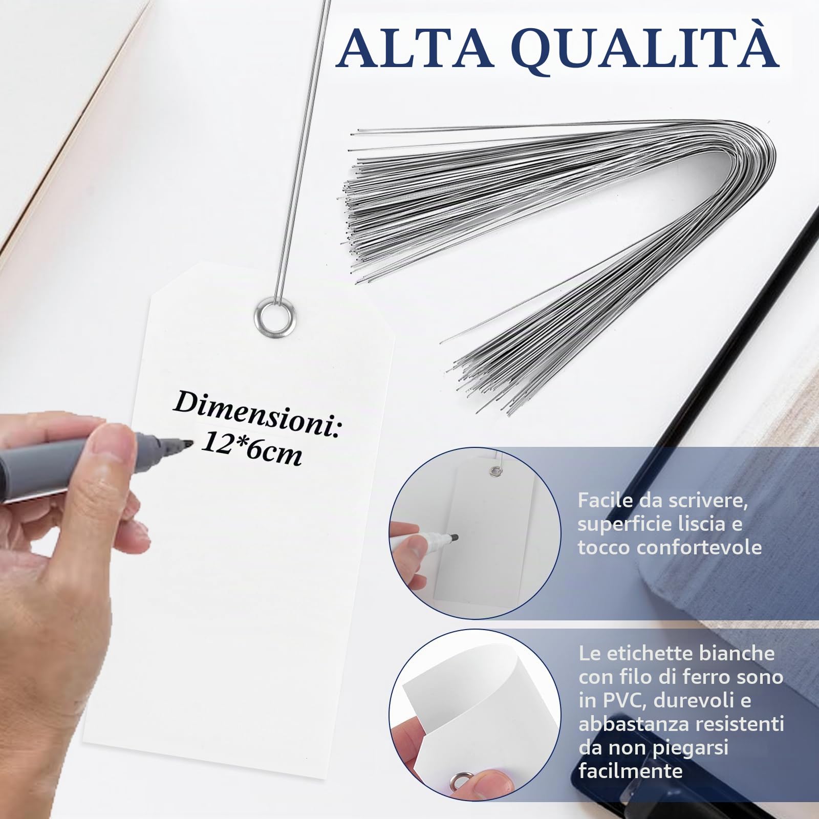 500 etichette con occhielli 120 x 60 mm, etichette con filo etichette in plastica, etichette con filo di ferro, etichette in plastica rigida forti e spesse (500)