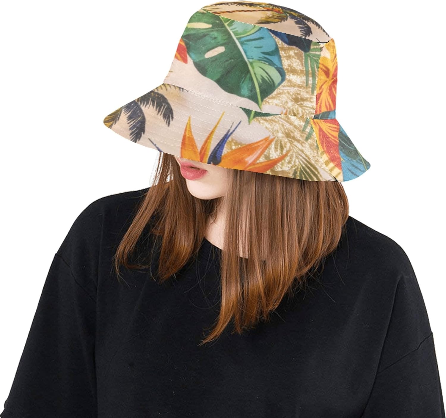 Tropical Print Reversible Bucket Hat for Women Yellow | Beach & Travel