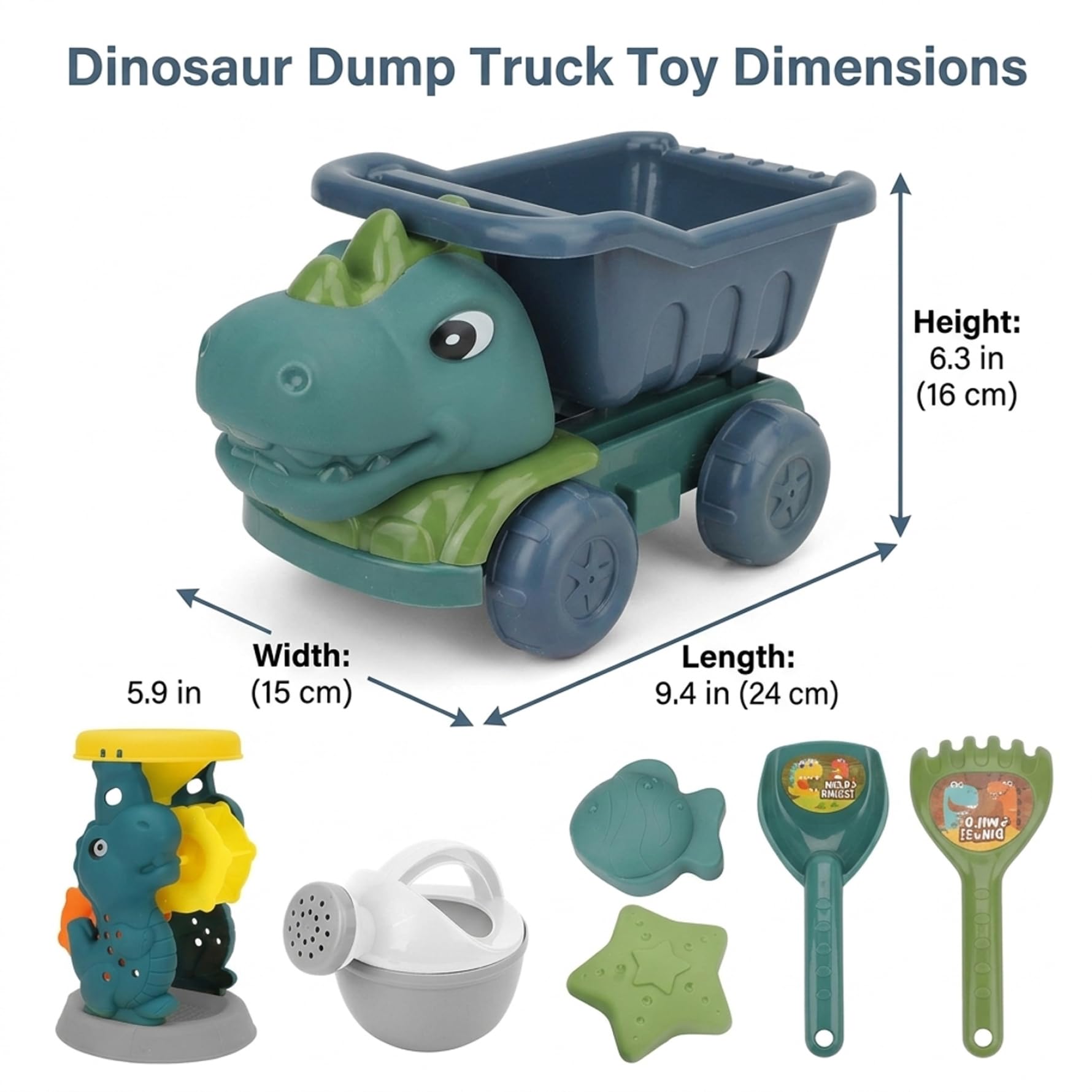 Sandstrandspielzeug, Dinosaurier-Sandspielzeug, Dinosaurier-Strandspielzeug-Set, 7-teilig mit LKW, Sanduhr, Schaufeln und Formen für Kinder zum Spielen im Freien