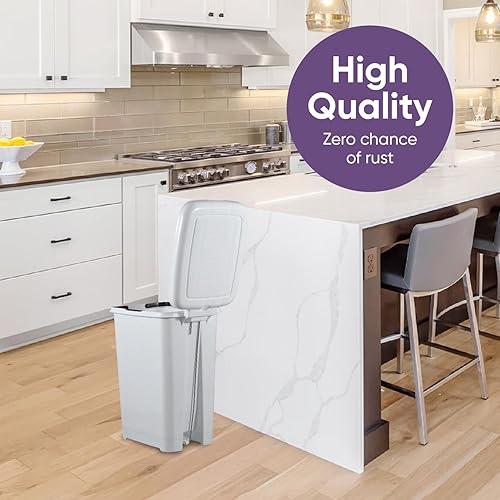 Miniatura 5 de Superio Bote de basura delgado con pedal de pie, bote de basura de plástico con tapa, bote de basura para baño, dormitorio, caravana, cocina,