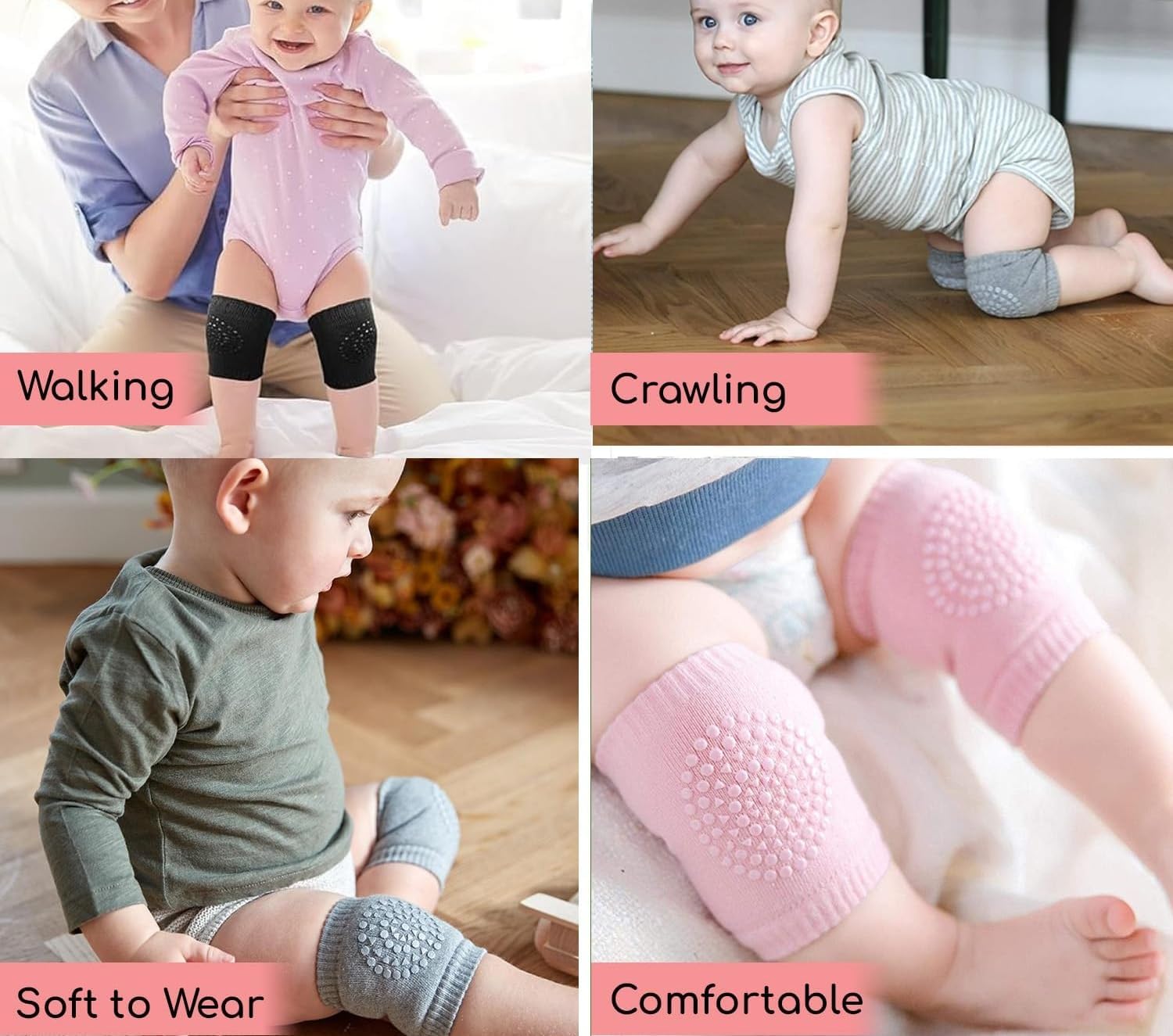 2 Pair Baby Knee & Elbow Pad Cushion, Infant Toddler Crawling Knee & Elbow Pads, Baby Leg Warmer Kneecap Protector for Kids, Multi-Color Safety Pads for Baby & Kids 3