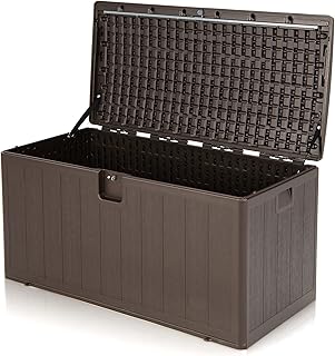 COSTWAY Caja de almacenamiento exterior XXL 400L-127,5 x 64 x 64 cm con asas empotradas, baúl de almacenamiento de Jaridn bloqueable para herramientas de jardinería, color marrón