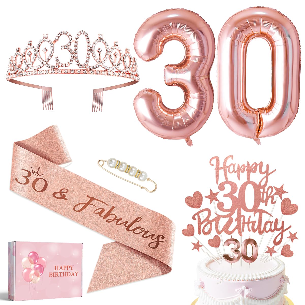 Geburtstag Mädchen Frauen Deko, Geburtstag Krone und Schärpe, Rosegold Geburtstag, w917 25