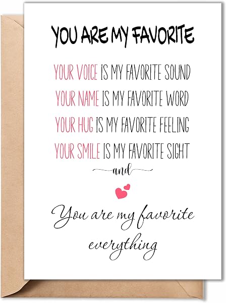 You Are My Favorite Kartka z życzeniami – Walentynki dla niego, dla niej, żony, męża, kartka rocznicowa, urodziny 12,7 x 18 cm złożone kobiety, mężczyźni w zestawie koperta, pusta naklejka,