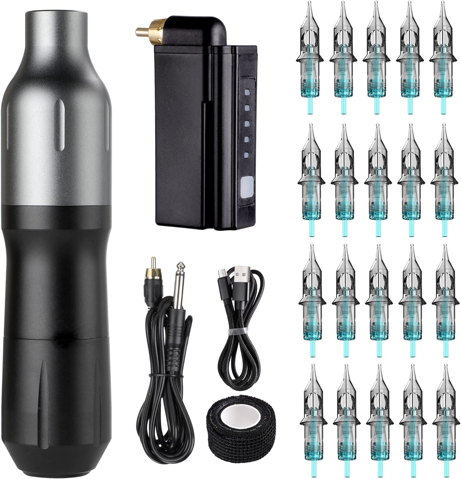 STIGMA Wireless Tattoo Kit Rotary Pen Complete Tattoo Set with 20Pcs Cartridges Needles and Wireless Power Supply Tattoo Machine Kit for Beginners and Tattoo Artists STP7KITP199-1
