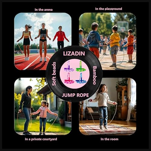 Miniatura 5 de Cuerda de saltar para niños, cuerda de saltar con cuentas suaves, longitud ajustable, sin enredos, cuerda de salto segmentada para niños,