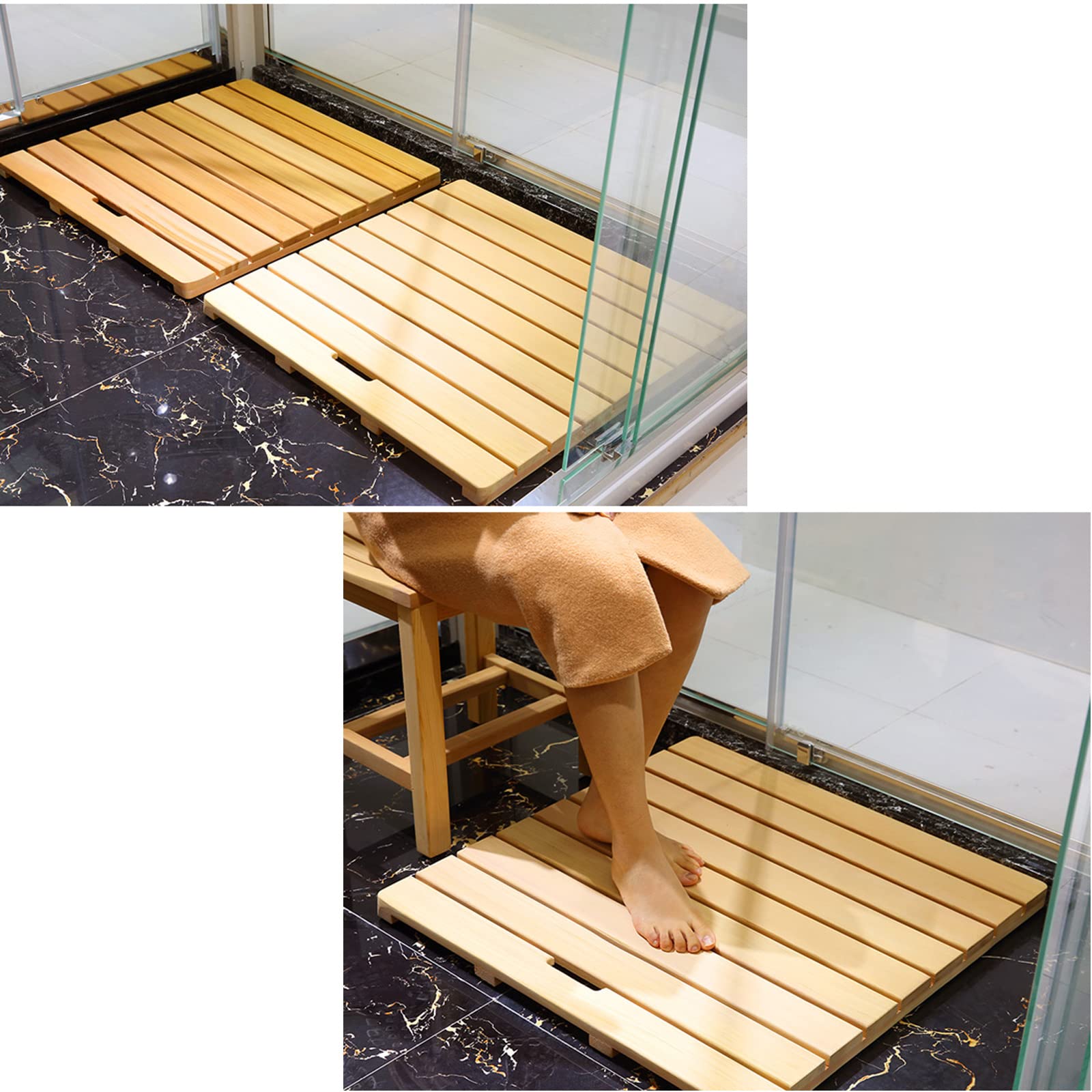 Alfombrilla de ducha natural, alfombrilla de baño de madera, alfombrilla de ducha natural, alfombrilla de baño de bambú multiusos, diseño de listones, con patas de goma antideslizantes, para un fác