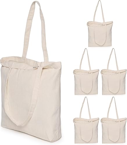 Koolmox Paquete de 6 bolsas de mano de 13.5 x 13.5 x 3.5 pulgadas con cremallera, asas reforzadas y parte inferior ancha, bolsa de lona reutilizable