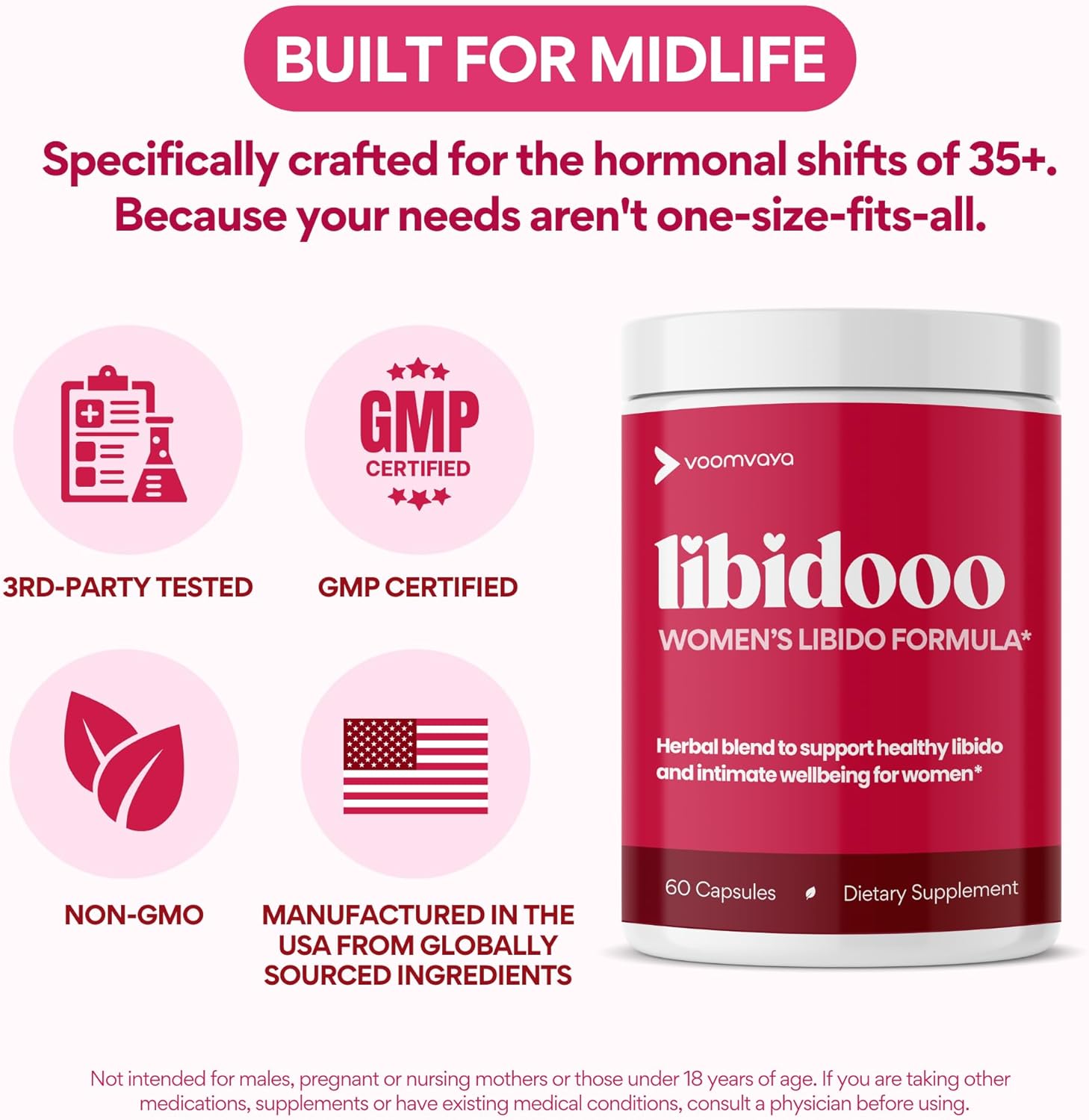 VoomVaya Libidooo - Libido Booster for Women Over 35 | Female Libido Booster to Support Mood, Energy & Confidence – 3rd Party Tested - 60 Capsules - Image 6