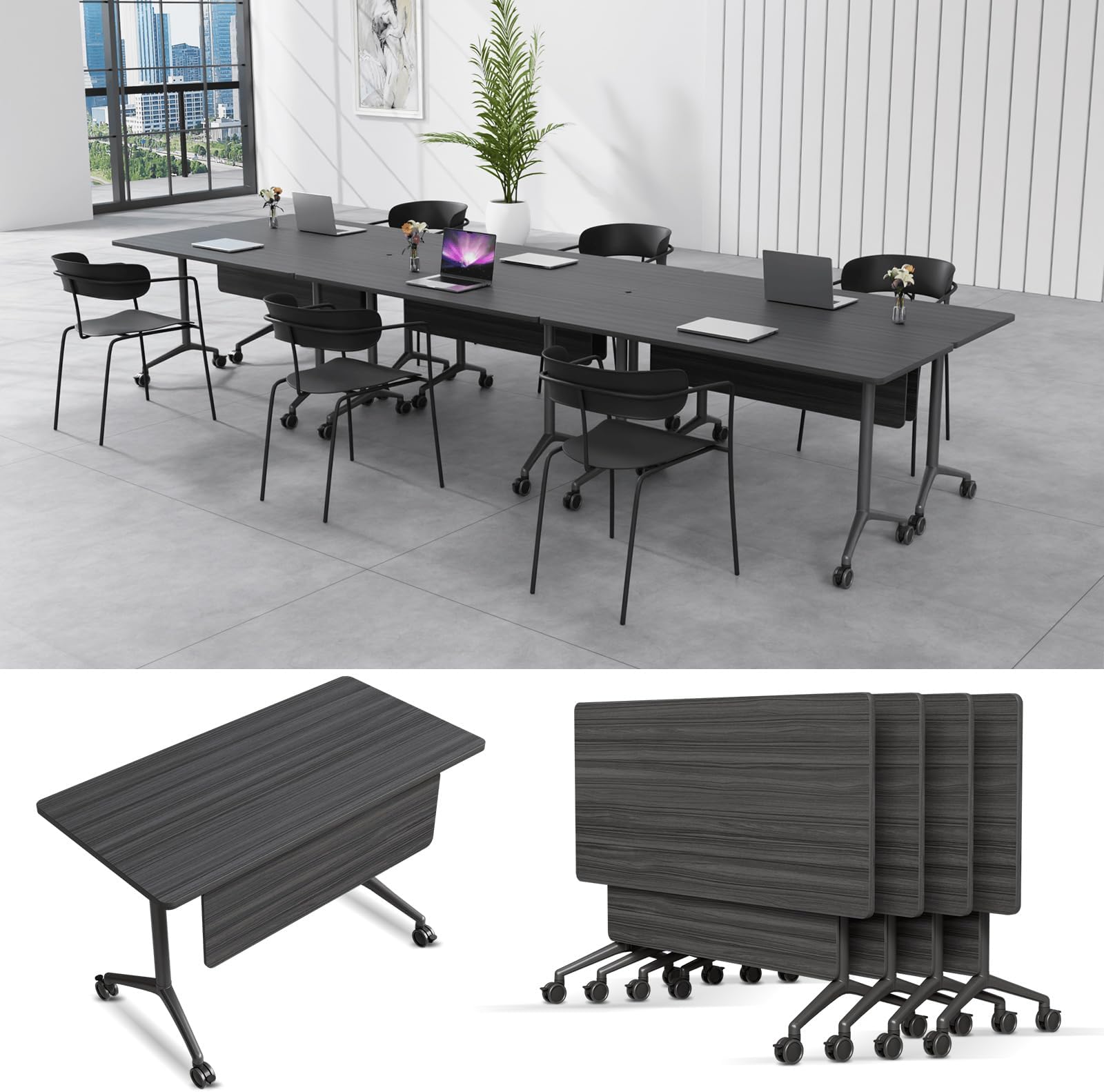 6-8 Person Conference Table Folding Conference Table for Office、Training, Seminar,Schools Modern Wood Conference Meeting Room Table Large Rectangular Conference Room Tables (6, Grey-2, 71in)